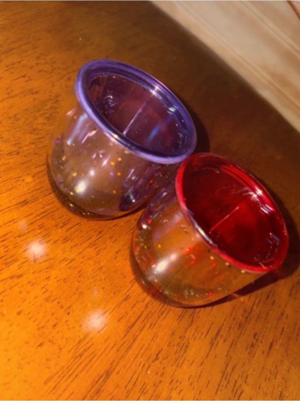 Purple and Red plastic Votive shot glasses